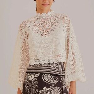 FARM RIO Guipure Long Sleeve Crop Top in Size S